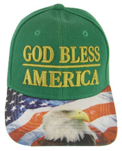 God Bless America Flag and Eagle Brim Patriotic Adjustable Baseball Cap (Green)