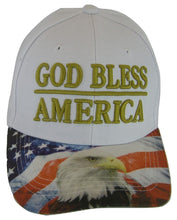 God Bless America Flag and Eagle Brim Patriotic Adjustable Baseball Cap (White)