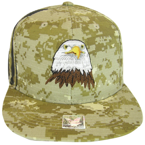 USA Men's Patriotic Eagle Head & Side Flag Adjustable Snapback Baseball Cap (Digital Camo)