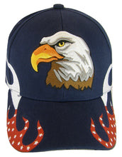 Men's Patriotic Flames Large Eagle USA Adjustable Baseball Cap (Navy)