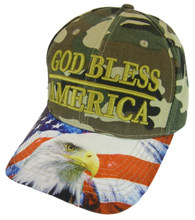 God Bless America Flag Eagle Brim Patriotic Adjustable Baseball Cap (Military camo)