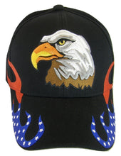 Men's Patriotic Flames Large Eagle USA Adjustable Baseball Cap (Black)