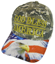 God Bless America Flag Eagle Brim Patriotic Adjustable Baseball Cap (Digital camo)