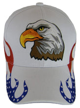 Men's Patriotic Flames Large Eagle USA Adjustable Baseball Cap (White)