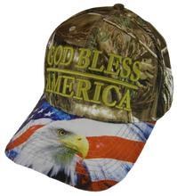 God Bless America Flag Eagle Brim Patriotic Adjustable Baseball Cap (Hunting camo)