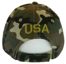 God Bless America Flag Eagle Brim Patriotic Adjustable Baseball Cap (Military camo)