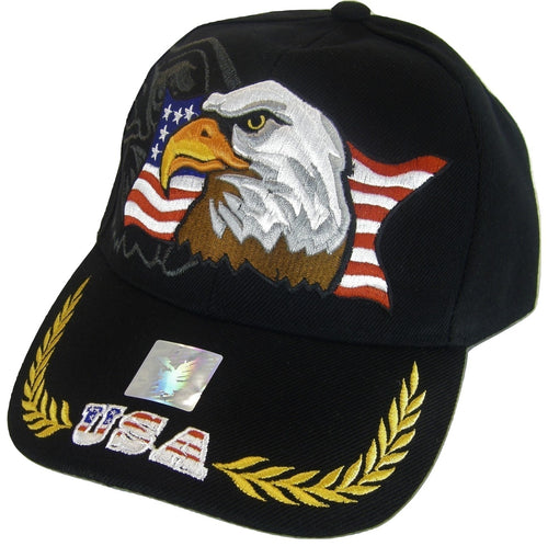 Men's Patriotic Large Eagle USA Adjustable Baseball Cap (Black)
