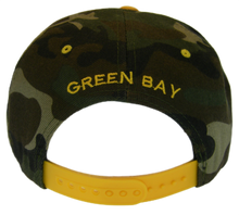 Green Bay Bold Script Men's Adjustable Snapback Baseball Caps (Camo/Gold)