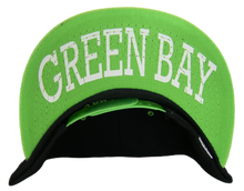 Green Bay Bold Script Men's Adjustable Snapback Baseball Caps (Black/Neon Green)