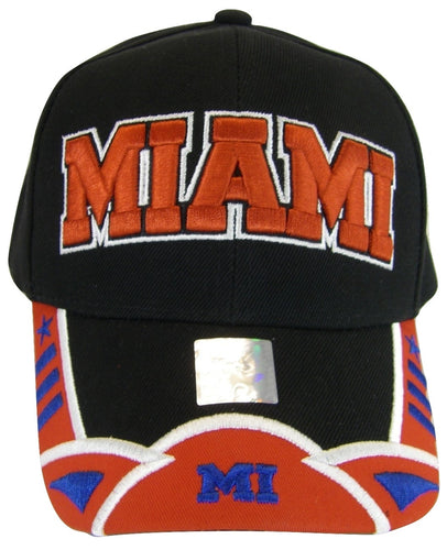 Miami Men's Small Star & Dashes 2-Tone Adjustable Baseball Cap (Black/Red)