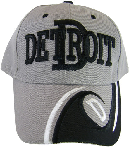 Detroit Men's D Wave Pattern Adjustable Baseball Cap (Gray/Black)