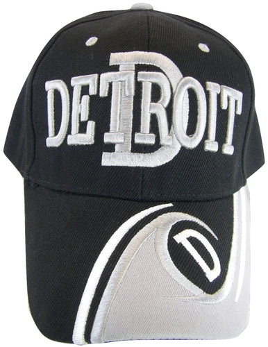 Detroit Men's D Wave Pattern Adjustable Baseball Cap (Black/Gray)