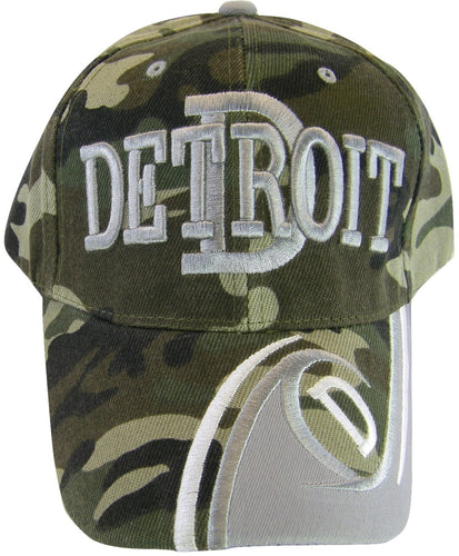Detroit Men's D Wave Pattern Adjustable Baseball Cap (Camouflage/Gray)