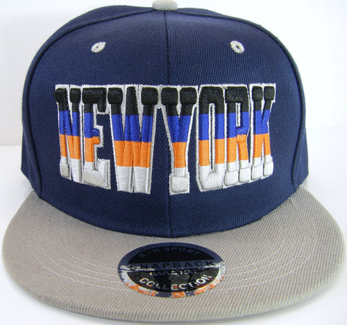 New York Men's 4-Tone Script Snapback Baseball Cap (Navy/Gray)