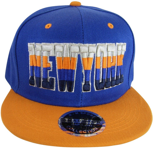 New York Men's 4-Tone Script Snapback Baseball Cap (Royal/Orange)