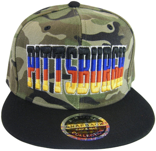 Pittsburgh Men's 4-Color Script Snapback Baseball Cap (Camouflage/Black)