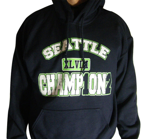 Seattle Seahawks Super Bowl XLVII 48 Champions Men's Navy Blue Hoody Sweatshirt