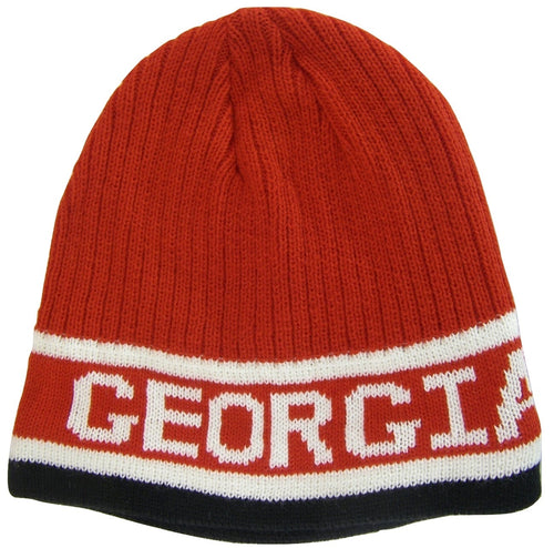 Georgia Adult Size Winter Knit Beanie Hats (Red/Black Skull)