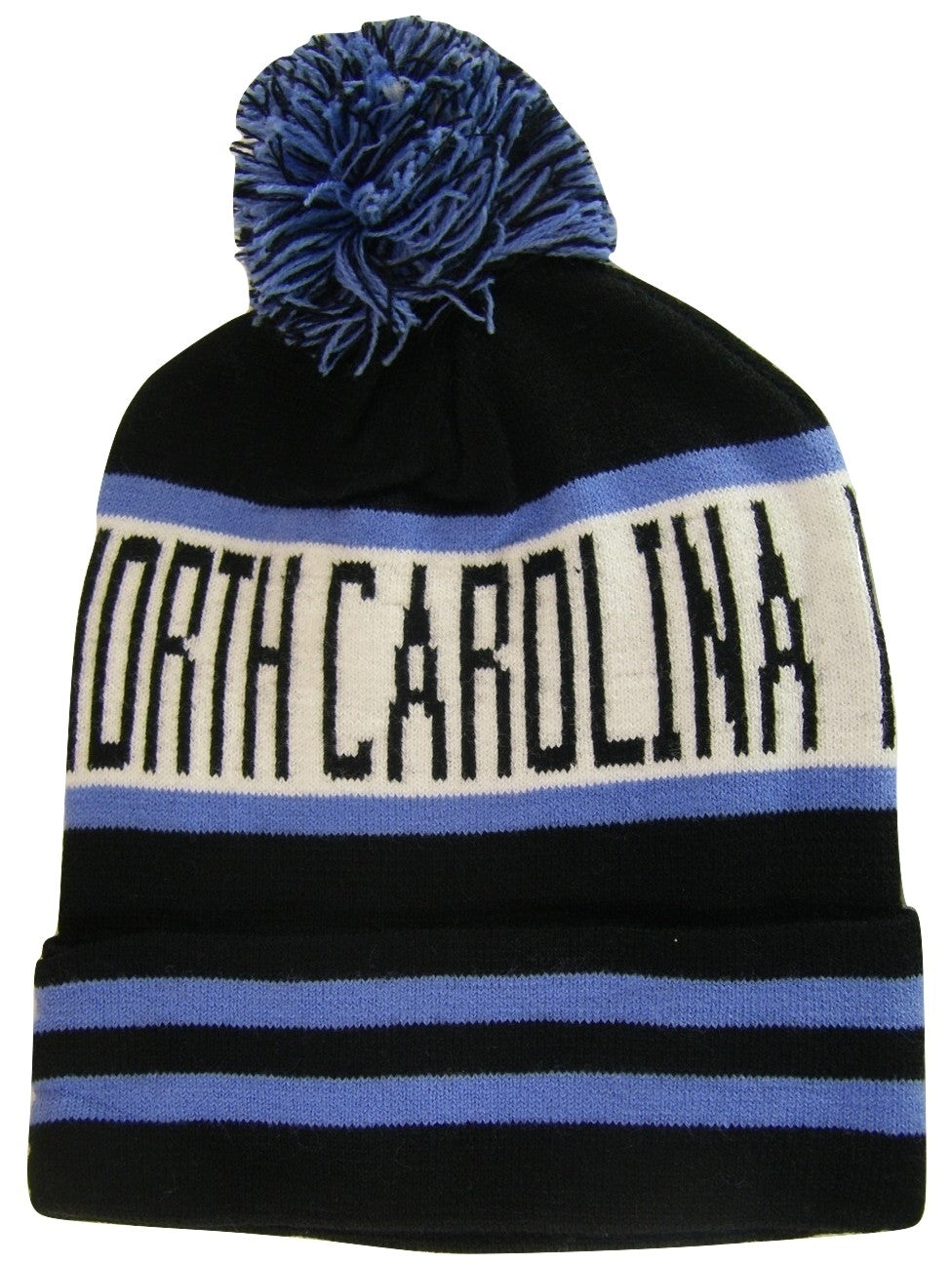 North Carolina Adult Size Winter Knit Beanie Hats (Black/Blue)