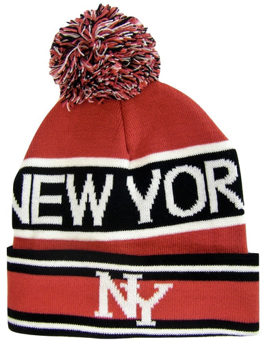 New York City NY Men's 2-Tone Winter Knit Pom Beanie Hats (Fuschia/Black)