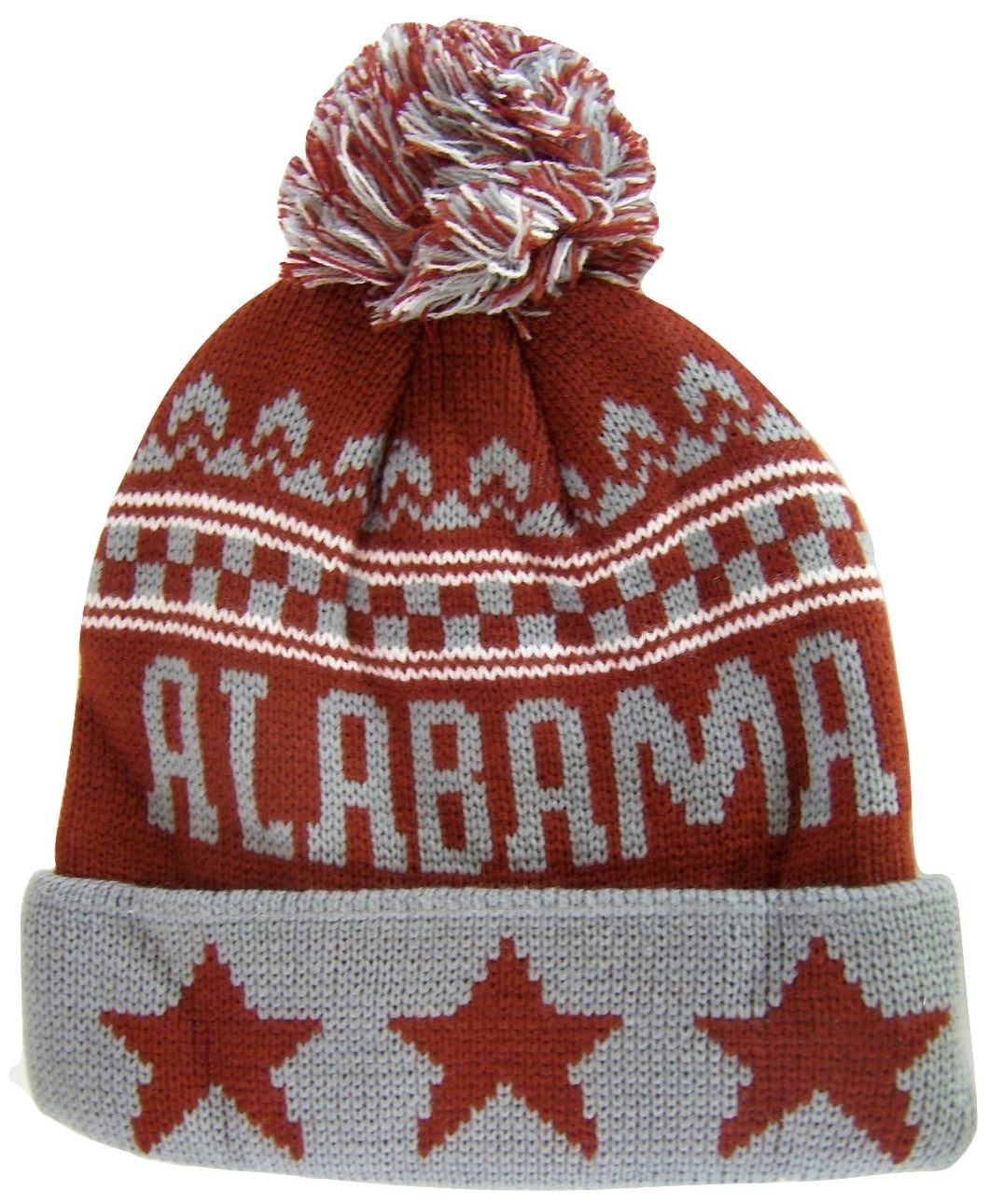 Alabama Adult Size Winter Knit Beanie Hats (Gray/Crimson Stars)