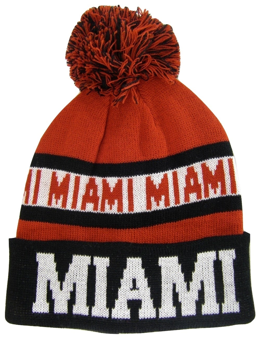 Miami Adult Size Winter Knit Beanie Hats (Red/Black 2X)