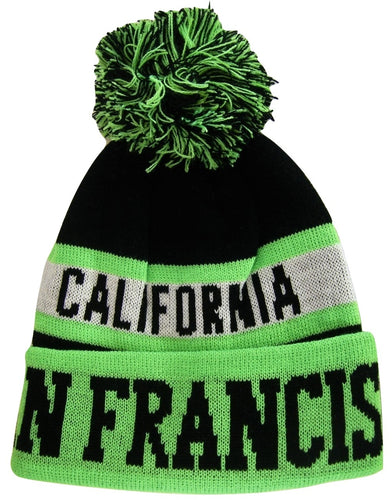 San Francisco Adult Size Winter Knit Beanie Hats (Green/Black)