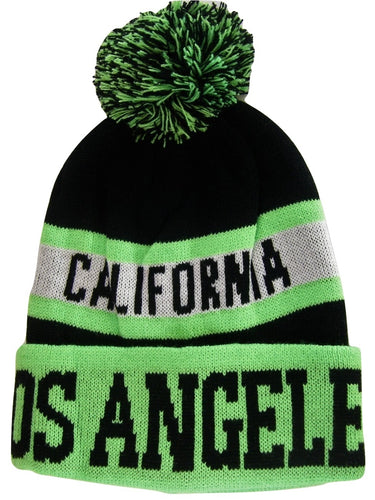 Los Angeles Adult Size Winter Knit Beanie Hats (Green/Black)