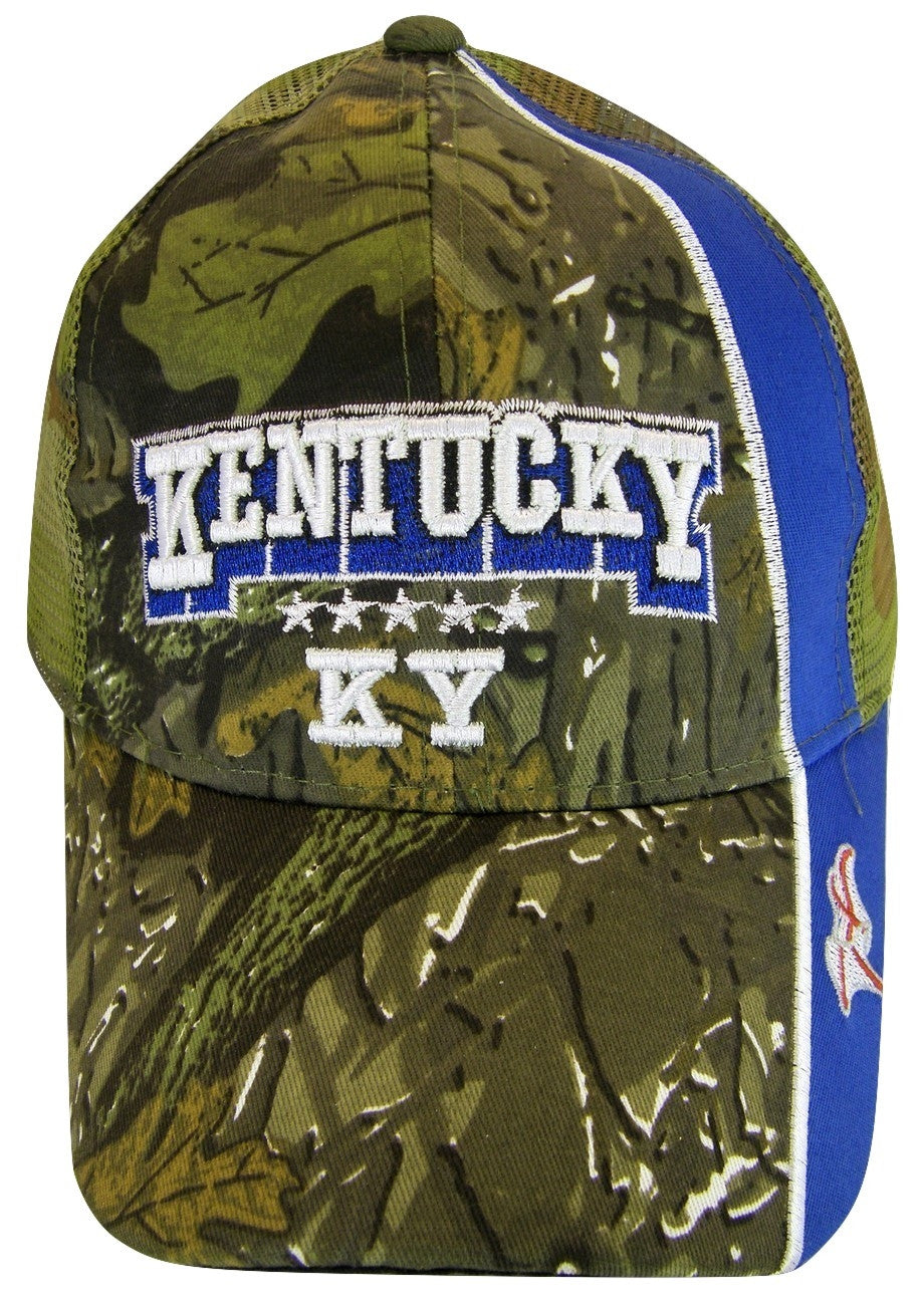 Kentucky Men's Mesh Back Camouflage & Blue Curved Brim Adjustable Baseball Cap