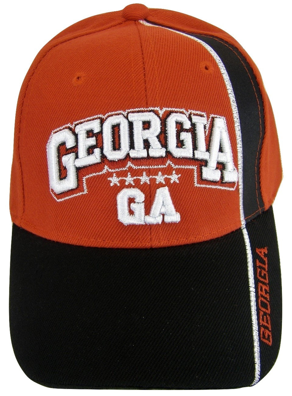 Georgia Men's 2-Tone Curved Brim Adjustable Baseball Caps with White Stripe