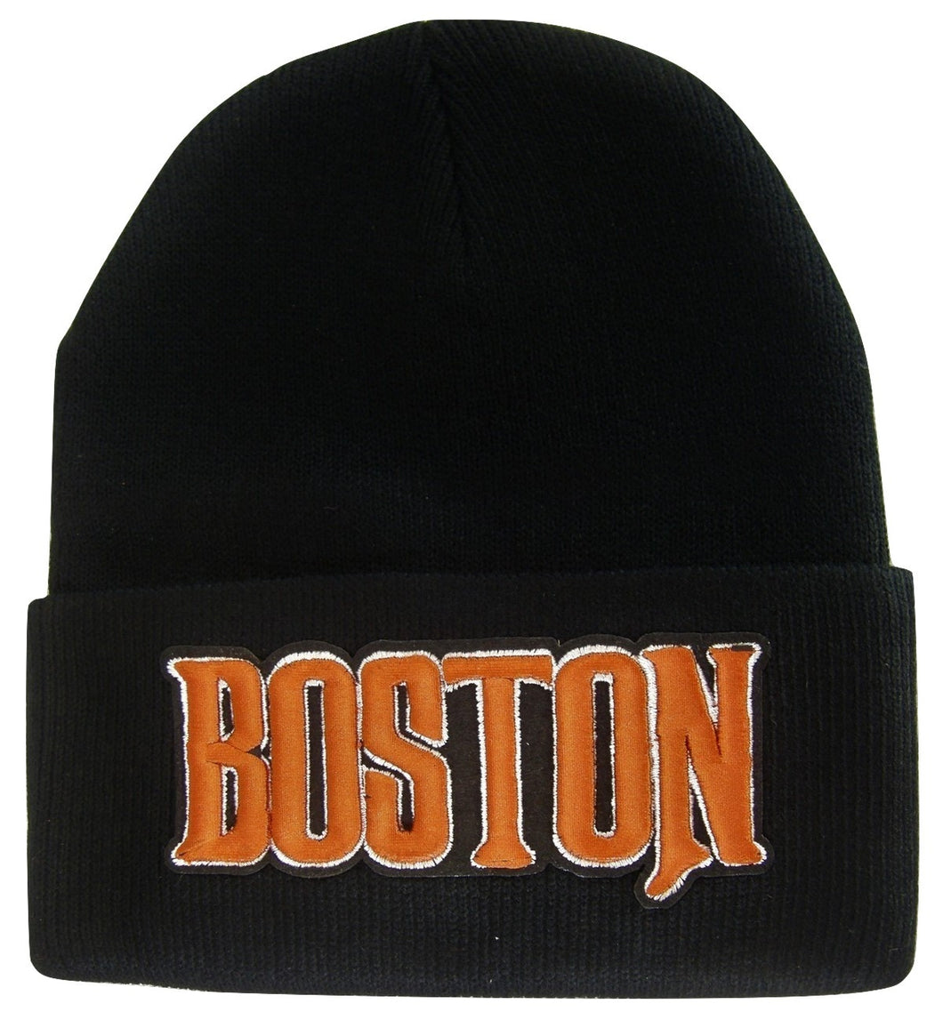 Boston Men's Black Winter Knit Cuffed Beanie Skull Cap