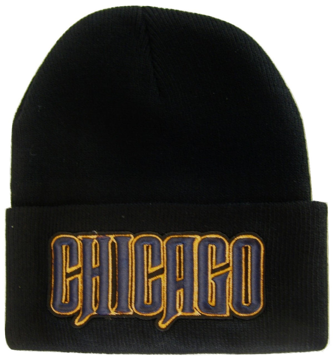 Chicago Men's Black Winter Knit Cuffed Beanie Skull Cap