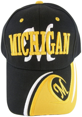 Michigan Men's M Wave Pattern Adjustable Baseball Cap (Black/Gold)
