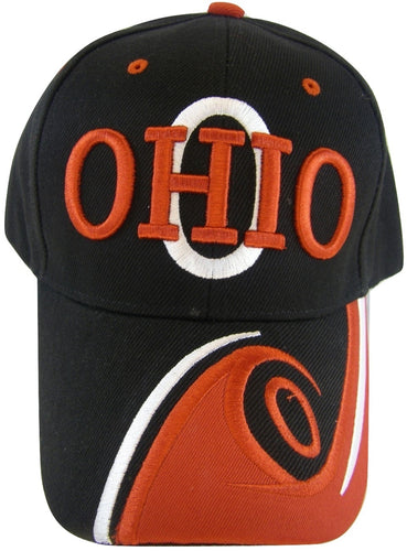 Ohio Men's O Wave Pattern Adjustable Baseball Cap (Black/Red)