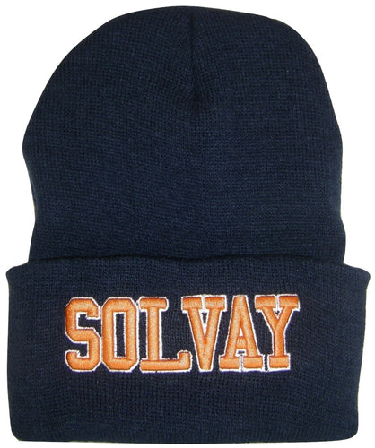 Solvay Adult Size Winter Knit Beanie Hats (Navy/Orange)