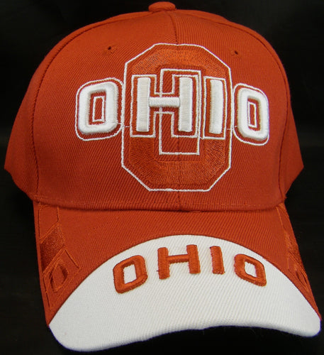 Ohio Men's Raised Lettering Curved Brim Adjustable Baseball Cap (Red/White)