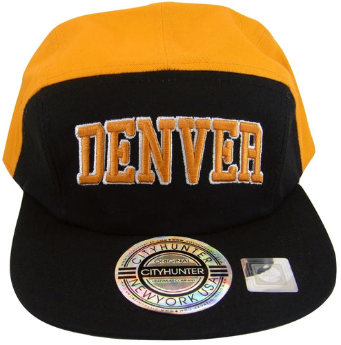 Denver Men's Adjustable 5-Panel Flat Brim Snapback Baseball Cap (Black/Orange)