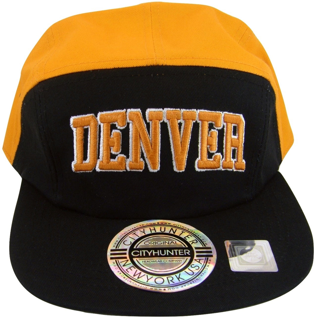 Denver Men's Adjustable 5-Panel Flat Brim Snapback Baseball Cap (Black/Orange)