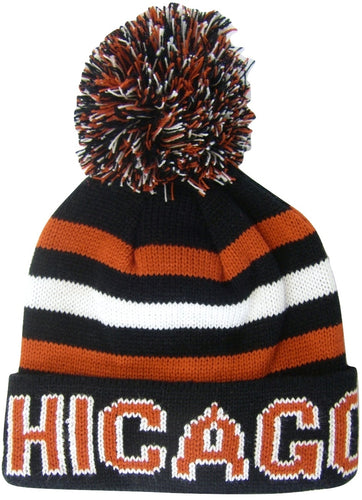 Chicago Adult Size Winter Knit Beanie Hats (Black/Red Thick)