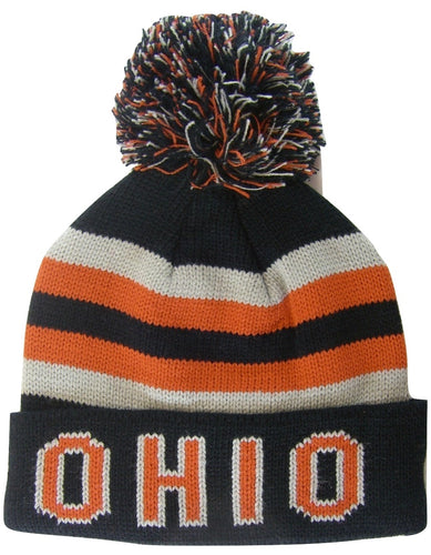 Ohio Adult Size Winter Knit Beanie Hats (Black/Red Thick)