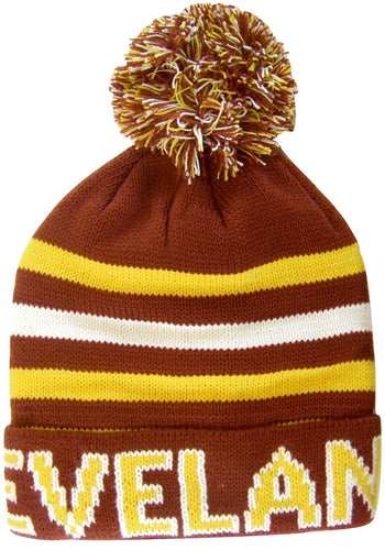 Cleveland Adult Size Winter Knit Beanie Hats (Wine/Gold Thick)