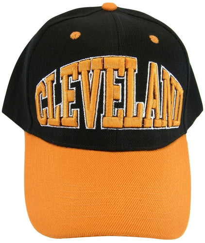 Cleveland Adult Size Curved Brim Adjustable Baseball Cap (Black/Orange)