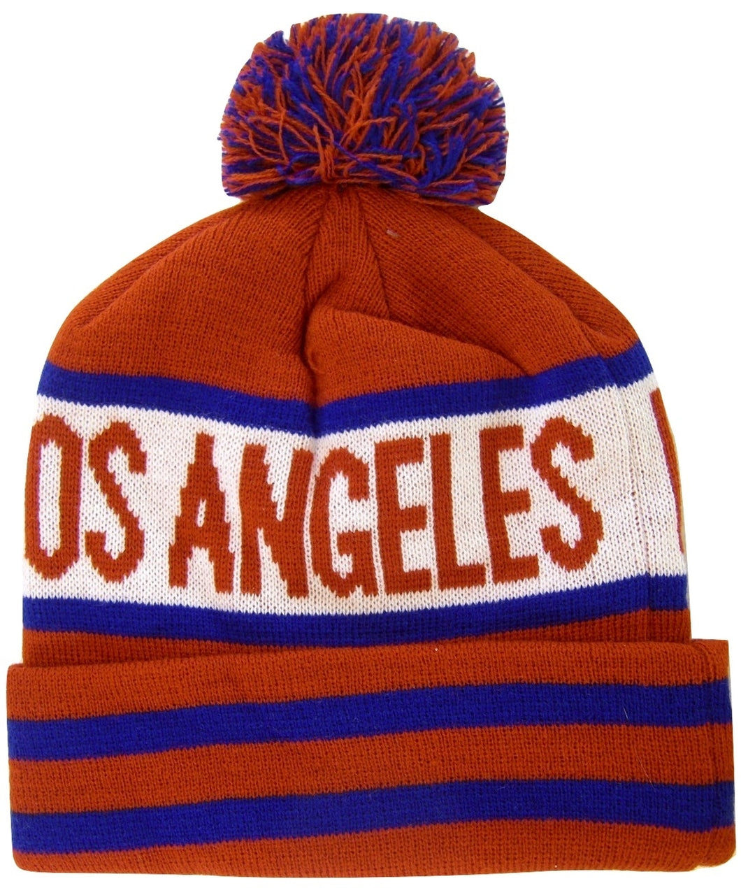 Los Angeles Adult Size Winter Knit Beanie Hats (Red/Blue Large Letters)