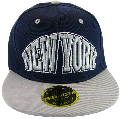 New York Men's Snapback Baseball Cap Script Under Brim (Navy/Gray)