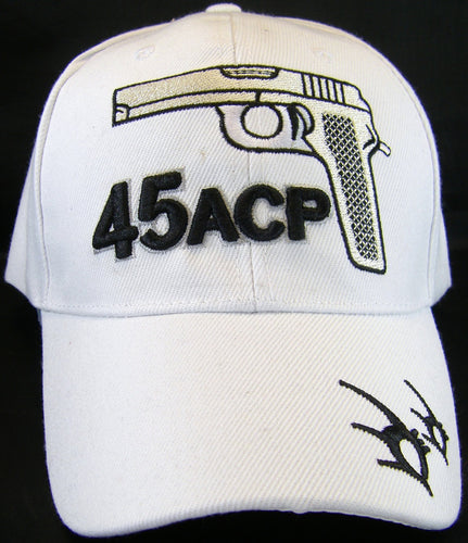 Men's Handgun Firearm Adjustable Baseball Cap (45 ACP White)