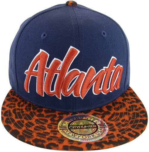 City Hunter Atlanta Men's Adjustable Snapback Baseball Caps (Navy/Red Leopard)