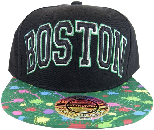 City Hunter Boston Men's Adjustable Snapback Baseball Caps (Black/Green Paint)