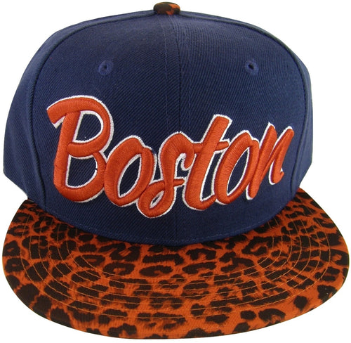 City Hunter Boston Men's Adjustable Snapback Baseball Caps (Navy/Red Leopard)