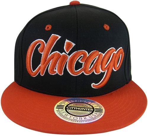 City Hunter Chicago Script Men's Adjustable Snapback Baseball Caps (Black/Red)