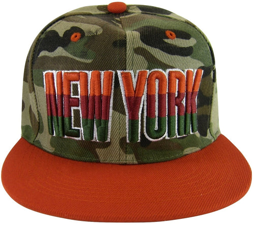 New York Men's 3-Tone Script Snapback Baseball Cap (Camouflage/Red)